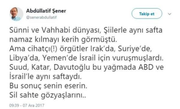 Abdüllatif Şener'den Davutoğlu'na Kudüs tepkisi - Resim : 1