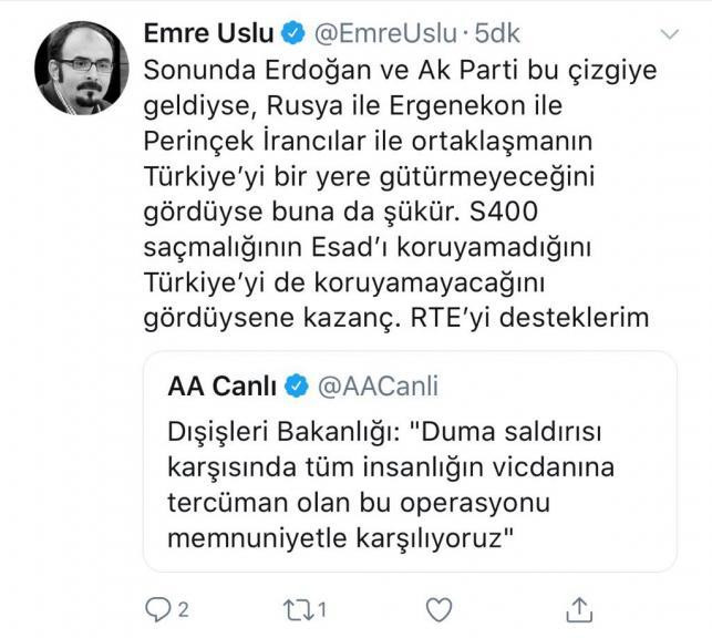 FETÖ'cü Emre Uslu'dan emperyalist saldırıya destek, Erdoğan'a tebrik - Resim : 1