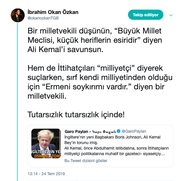 TGB’den HDP’li Garo Paylan'a yanıt: Ali Kemal haindi! - Resim : 1