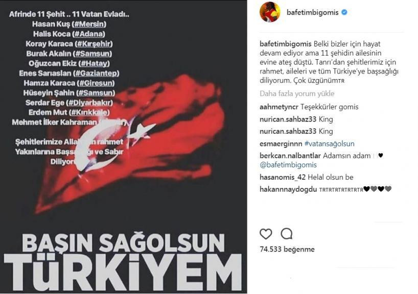 Gomis'ten Afrin şehitlerine başsağlığı paylaşımı - Resim : 1