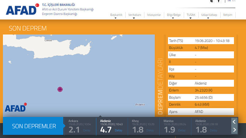 Akdeniz'de 4,7 büyüklüğünde deprem - Resim: 1