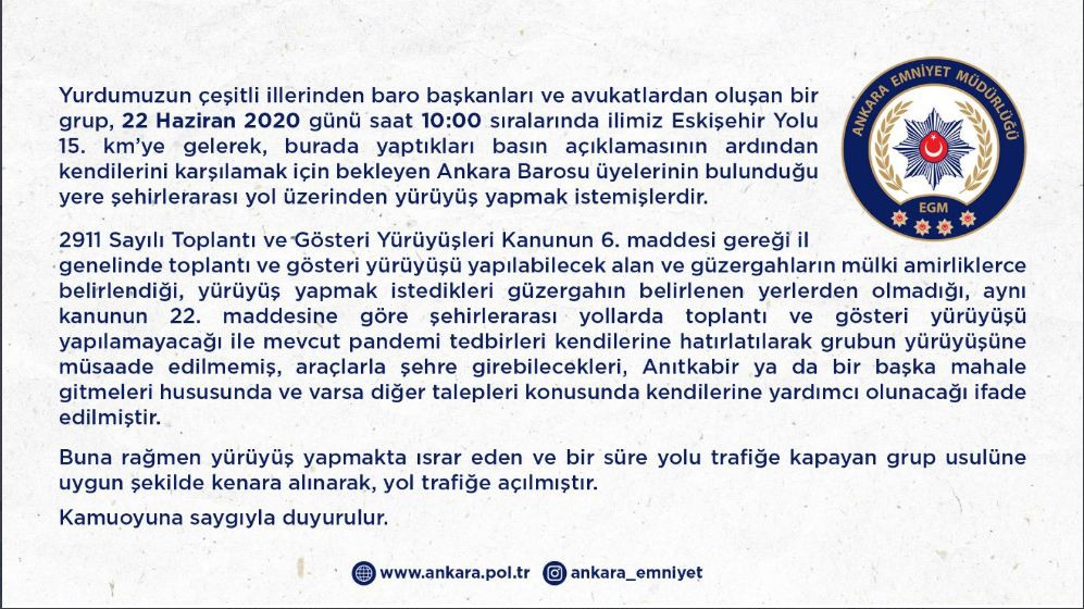 Ankara Emniyet Müdürlüğü'nden 'yürüyüş' açıklaması - Resim: 1