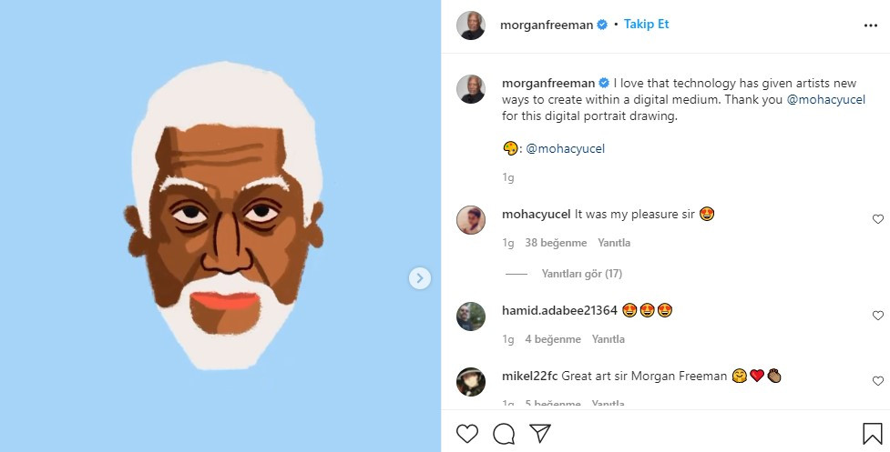 Morgan Freeman, Türk sanatçı Mohaç Yücel'in çizimini paylaştı - Resim: 1