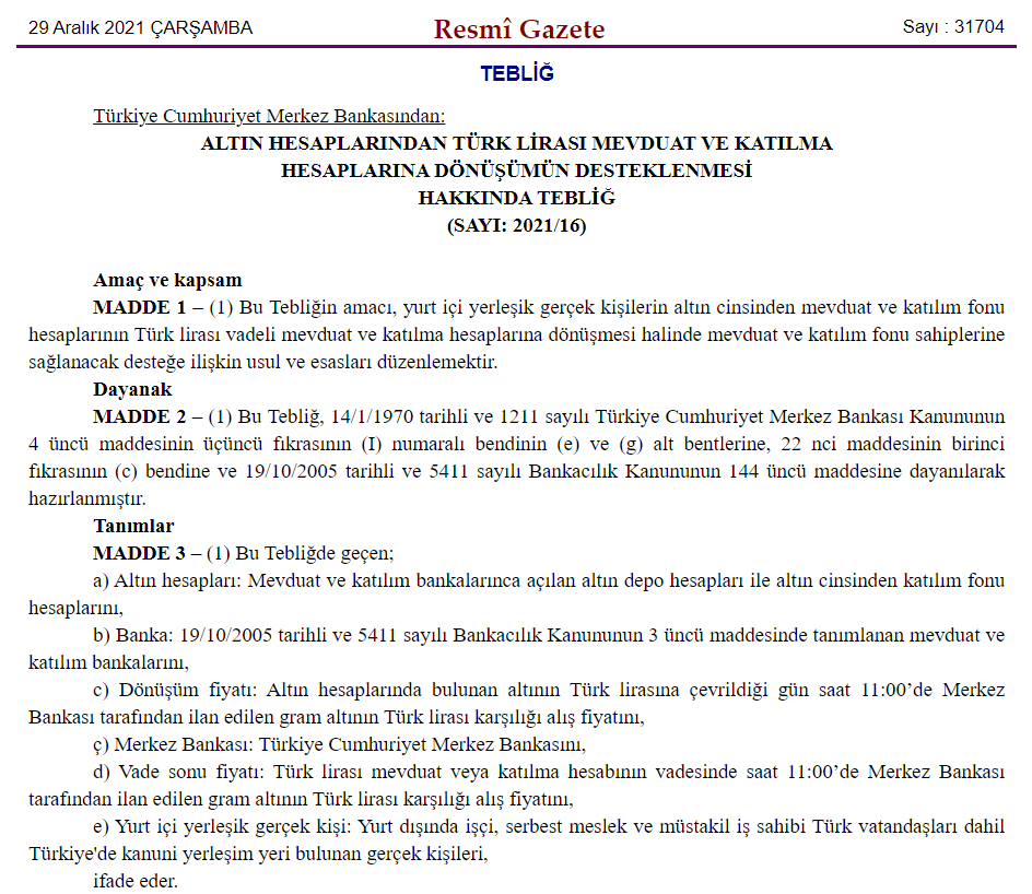 Altınla İlgili Karar Resmi Gazetede Yayınlandı - Resim: 1