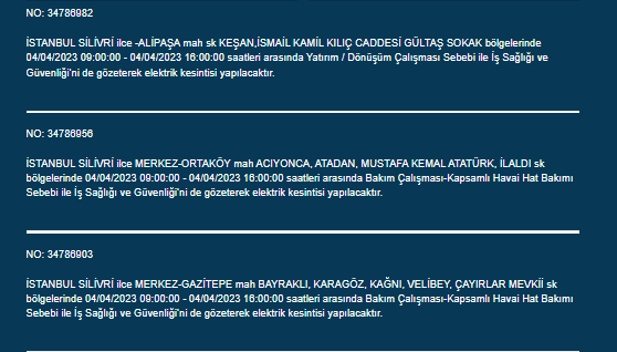 İstanbul'da elektrik kesintisi! 4 Nisan Salı elektrik kesintileri listesi: İstanbul'da nerede elektrikler kesilecek? İstanbul'da elektrik ne zaman gelecek? - Resim: 23